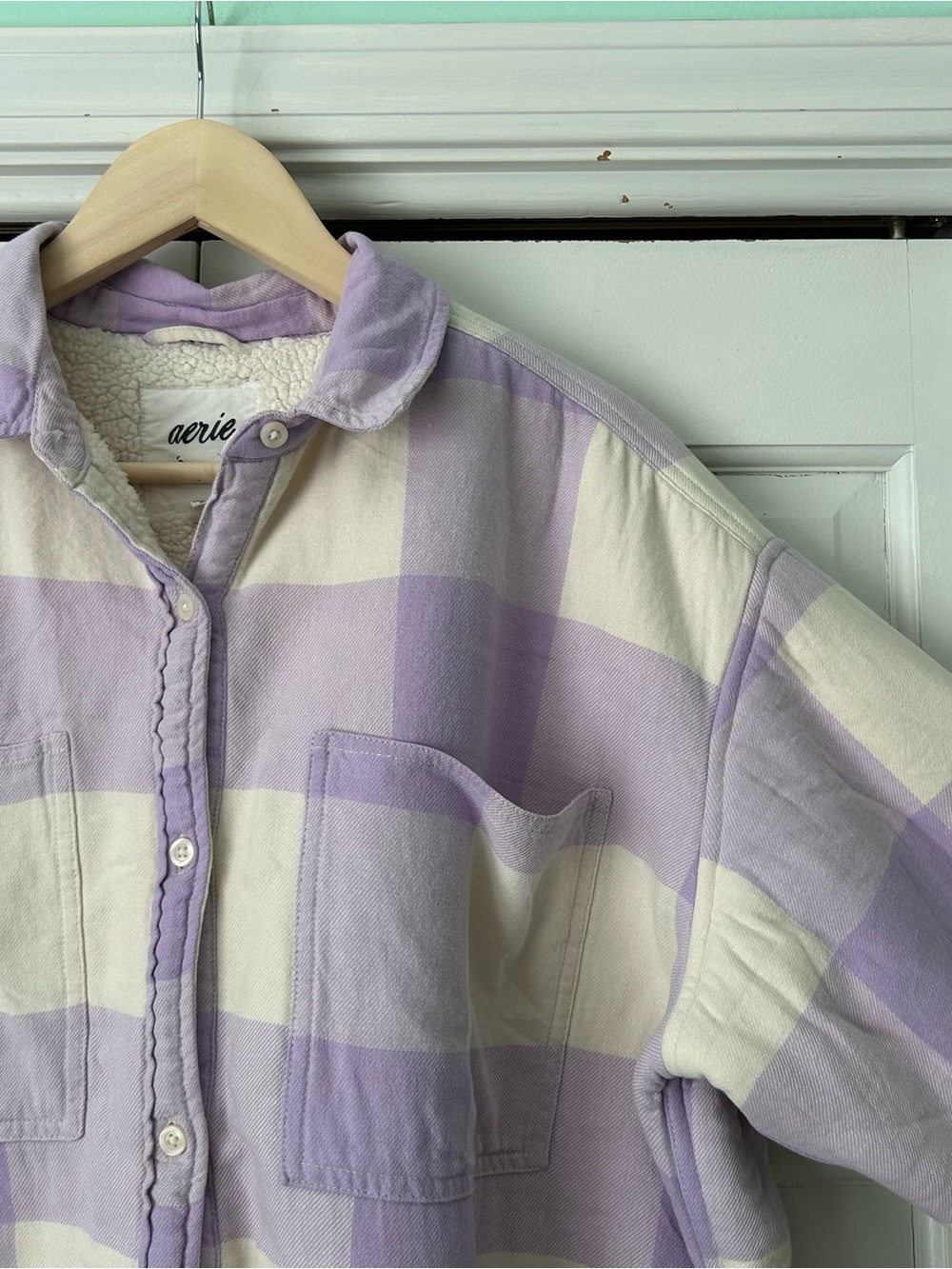 Aerie Purple Checkered Sherpa Jacket